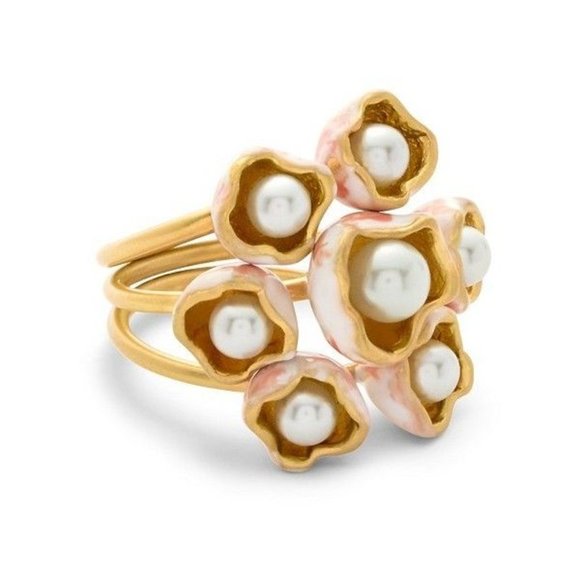 NWT Tory Burch Pearl Bud Stacking Rings, Set of 3, Size 6 - Picture 1 of 7